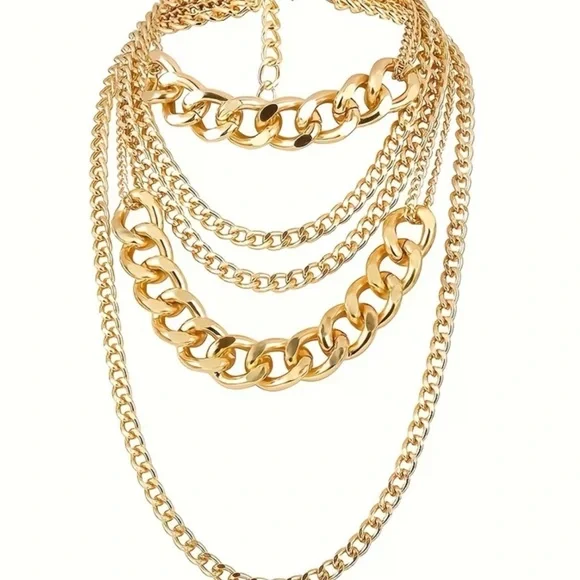 Trendy European Chunky 5 Gold Layered Necklace - Picture 4 of 5